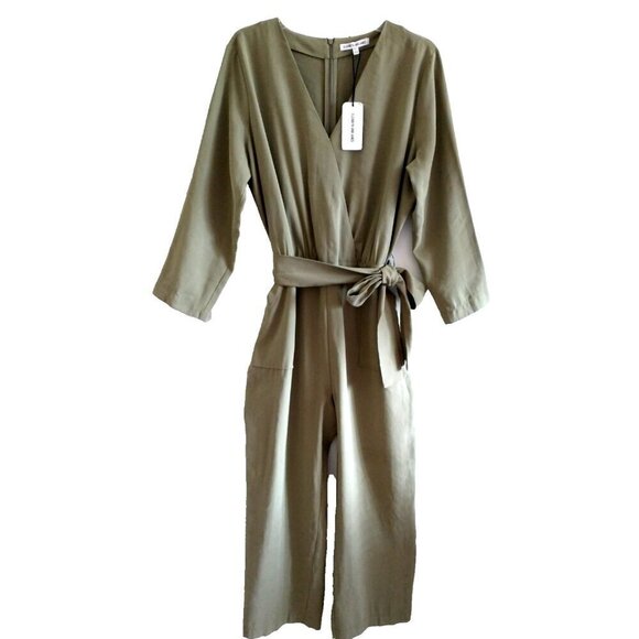 Elizabeth And James Olive Green Jumpsuit Drop Shoulder Pockets Belt - Large NWT - Picture 2 of 11